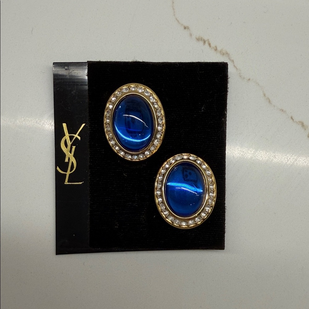 Yves Saint Laurent Royal Blue and Gold Pearl Earrings